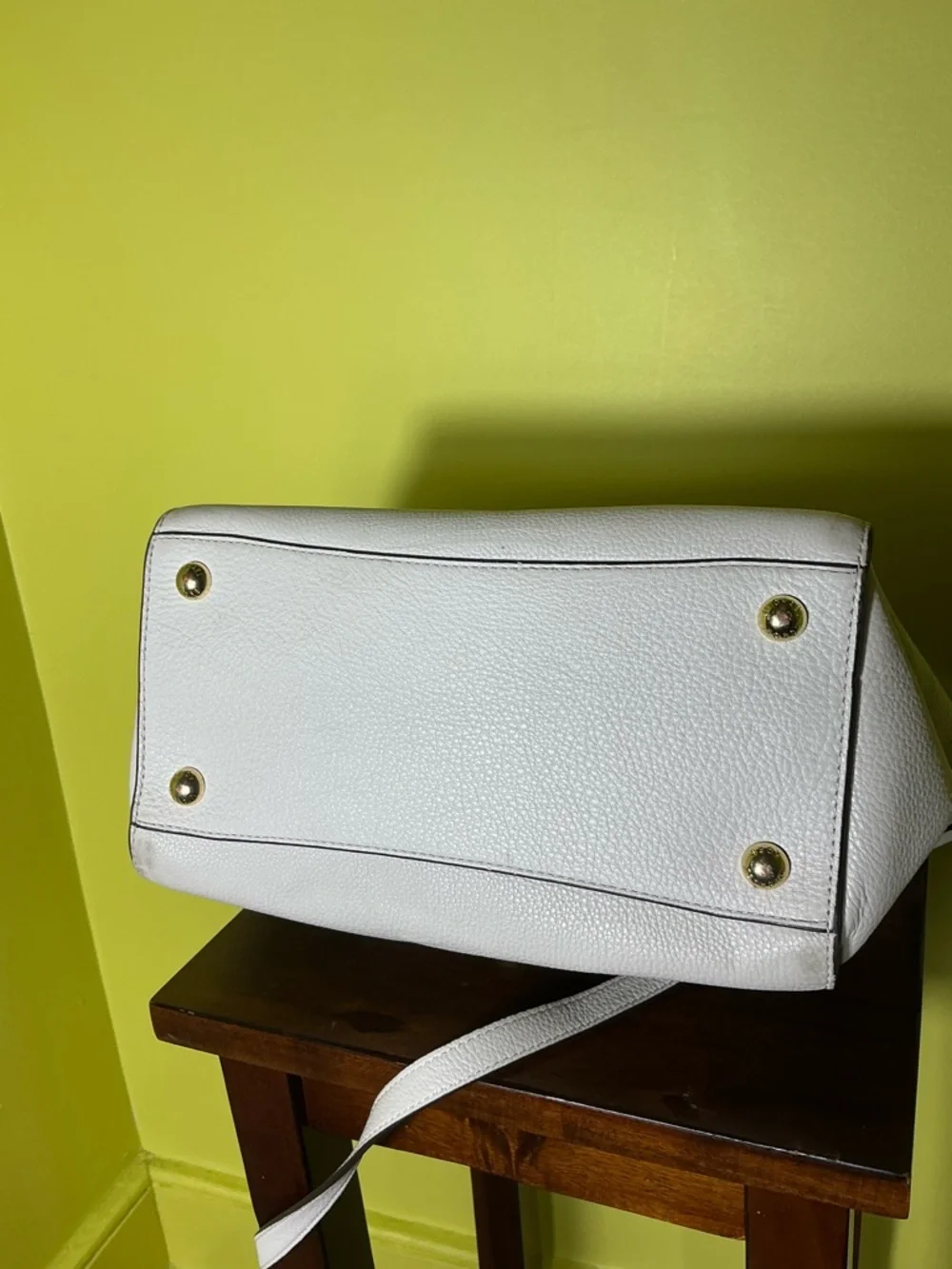 Michael Kors White Leather Satchel with Gold MK Medallion